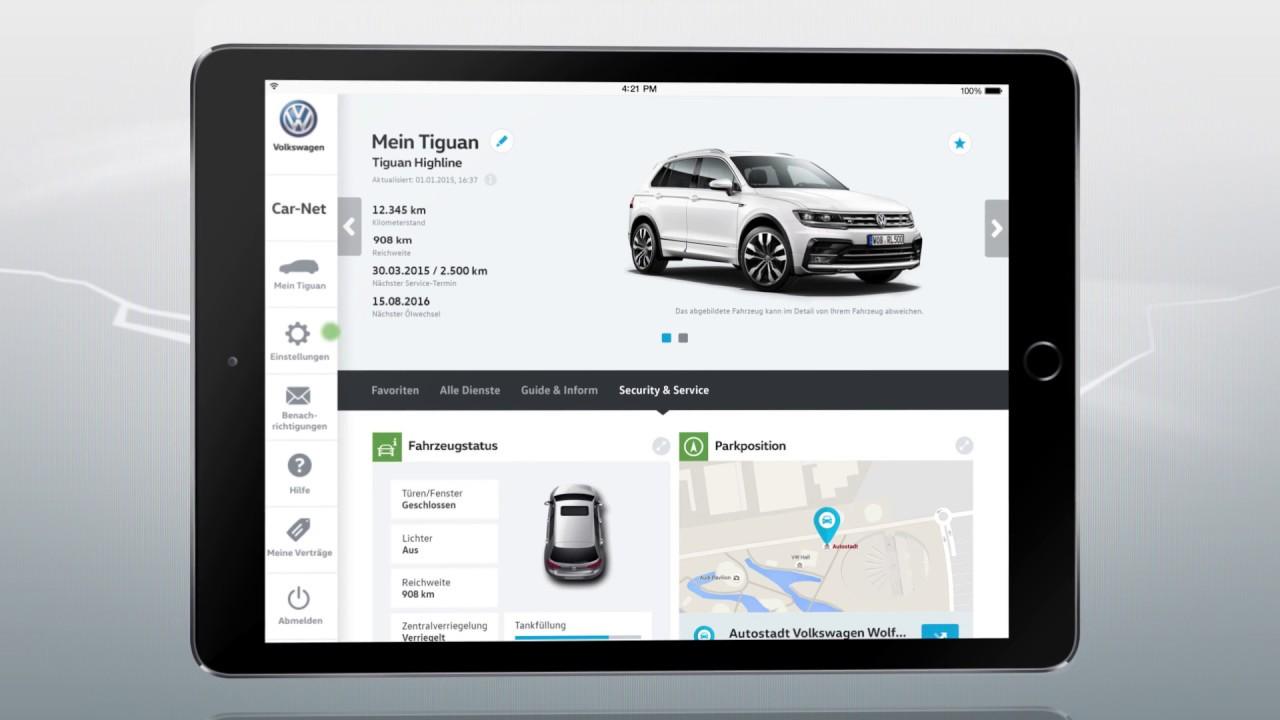 Volkswagen Car-Net — Connected-Car-Portal zur Fahrzeugsteuerung auf einem Tablet